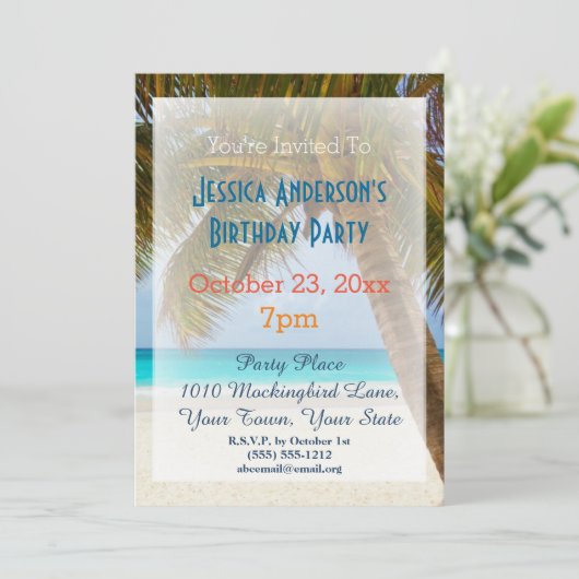 Invitation Summer Beach Palm Tree Tropical Birthday (Debout devant)