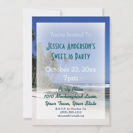 Invitation Summer Beach Palm Tree Tropical Sweet 16 Anniversa (Devant)