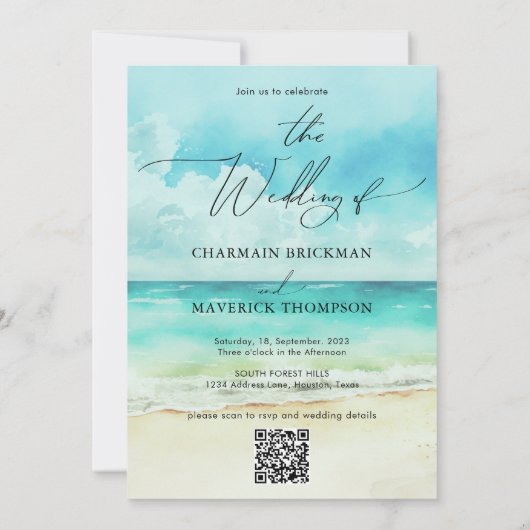 Invitation Summer Beach Photo Mariage Code QR (Dos)