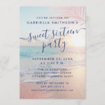 Invitation Summer Beach Pink Sunset Tropical 16e anniversaire<br><div class="desc">Un superbe coucher de soleil chic rose et turquoise sur la plage côté océan bleu avec feuille de palmier rose et dégradé brumeux arrière - plan sur un thème d'été douce invitation 16 anniversaire. Tous les termes peuvent être changés pour travailler pour n'importe quel anniversaire ou célébration d'âge, et il...</div>