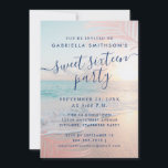 Invitation Summer Beach Pink Sunset Tropical 16e anniversaire<br><div class="desc">Un superbe coucher de soleil chic rose et turquoise sur la plage côté océan bleu avec feuille de palmier rose et dégradé brumeux arrière - plan sur un thème d'été douce invitation 16 anniversaire. Tous les termes peuvent être changés pour travailler pour n'importe quel anniversaire ou célébration d'âge, et il...</div>