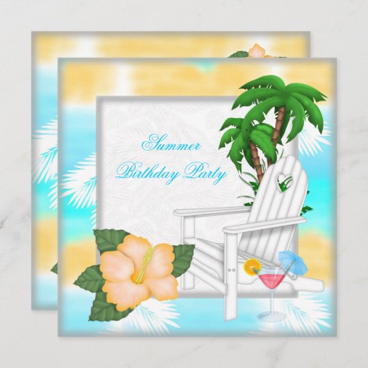 Invitation Summer Beach Pool Cocktail Anniversaire (Devant / Derrière)