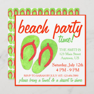 Invitation Summer Beach Pool Party Green Flip Flop Sandales