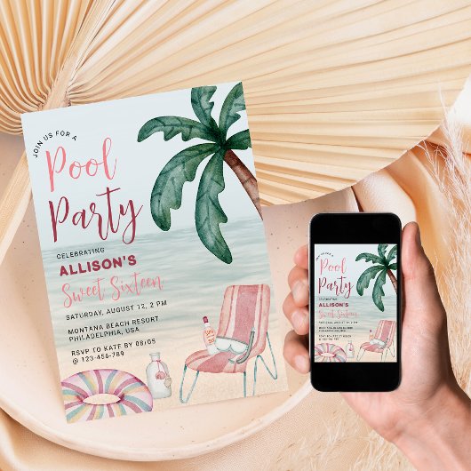 Invitation Summer Beach Pool Sweet sixteen