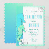 Invitation Summer Beach Seahorse Girls Anniversaire (Devant / Derrière)