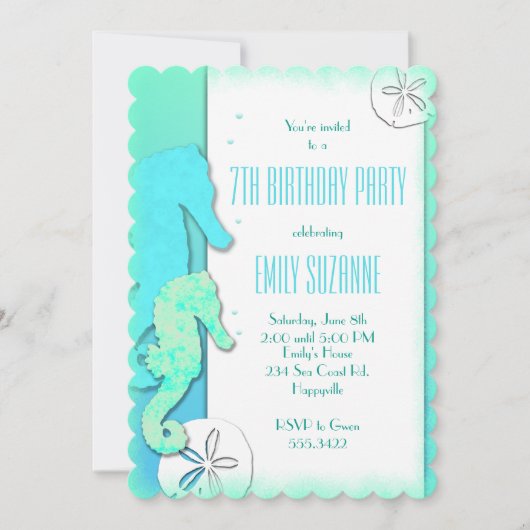 Invitation Summer Beach Seahorse Girls Anniversaire (Devant)