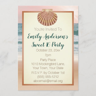 Invitation Summer Beach Seashell Pink Sunset Sweet 16