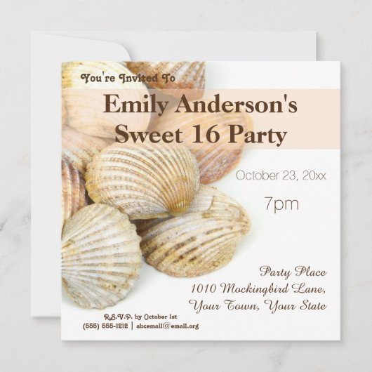 Invitation Summer Beach Seashell Sweet 16 Anniversaire (Devant)