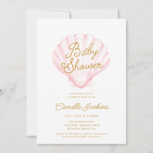 Invitation Summer Beach Shell Baby shower fille (Devant)