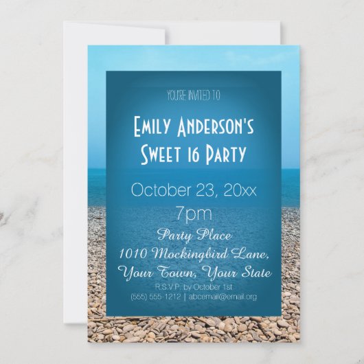 Invitation Summer Beach Thème Blue Sweet 16 Anniversaire (Devant)