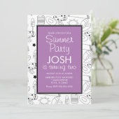 Invitation Summer Beach Thème Doodle Anniversaire (Debout devant)