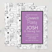 Invitation Summer Beach Thème Doodle Anniversaire (Devant / Derrière)