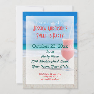 Invitation Summer Beach Tropical Sweet 16 Anniversaire