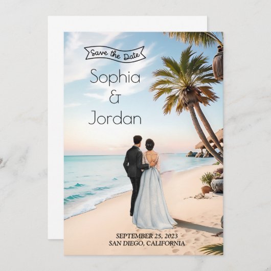 Invitation Summer Beach Wedding Save the Date (Devant / Derrière)