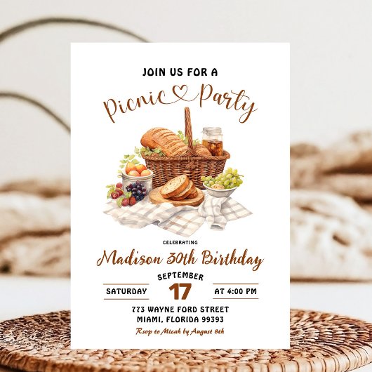 Invitation Summer Beige Earth Tone Picnic Party Birthday