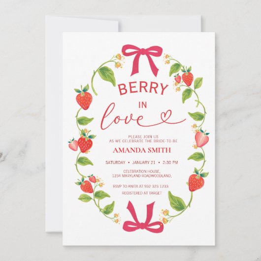 Invitation Summer Berry In Love Red Bow Bridal Shower (Devant)