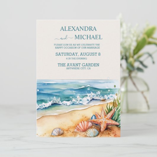 Invitation Summer Blue Beach Wedding (Debout devant)