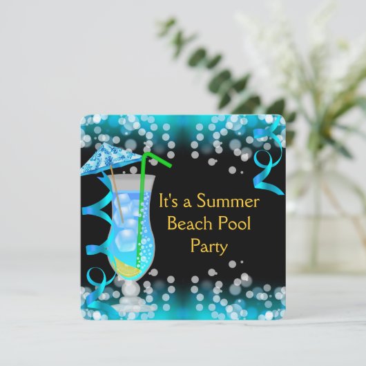 Invitation Summer Blue Cocktail Beach Pool Party (Debout devant)