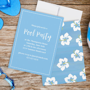Invitation Summer Blue Floral Tropical Party Custom