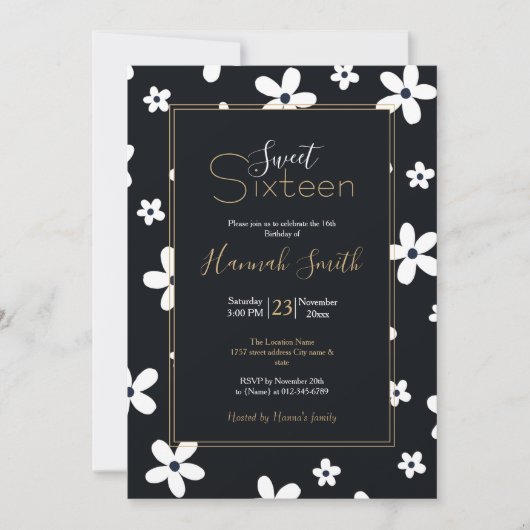 Invitation Summer Boho Black White Daisy Flowers (Devant)