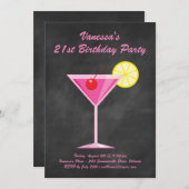 Invitation Summer Chalkboard & Pink 21e fête d'anniversaire (Devant / Derrière)