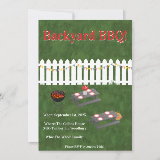 Invitation Summer Cookout Backyard BBQ Party Invite (Devant)