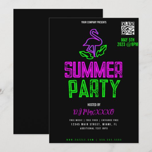 Invitation Summer DJ Night Event Party Bar Club Flyer (Devant / Derrière)