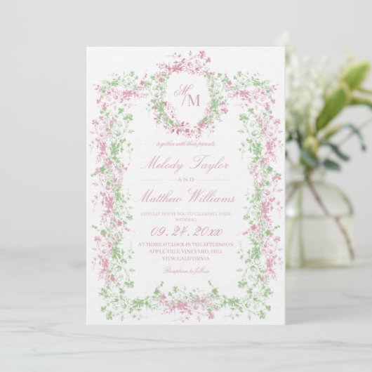 Invitation Summer Elegant Floral Monogram Wedding (Debout devant)