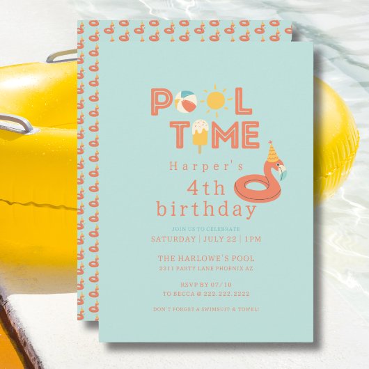 Invitation summer flamingo popsicle kids birthday pool party
