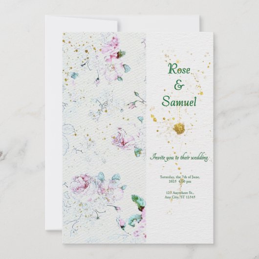 Invitation Summer Flowers Watercolor Paper Textured Wedding I (Devant)