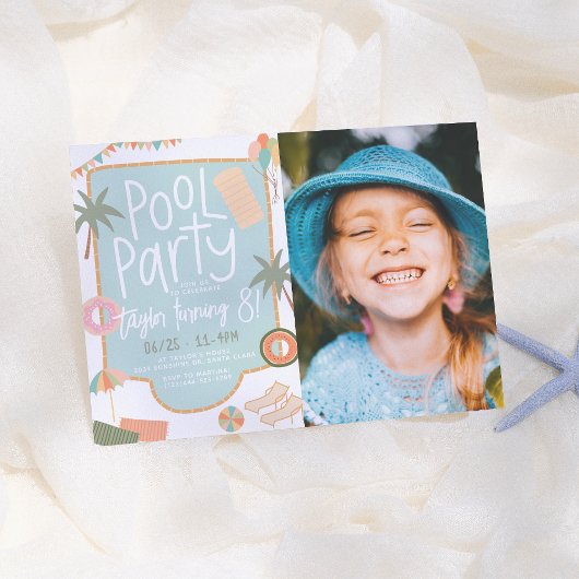 Invitation Summer Fun Cute Pool Party Girl Anniversaire Photo