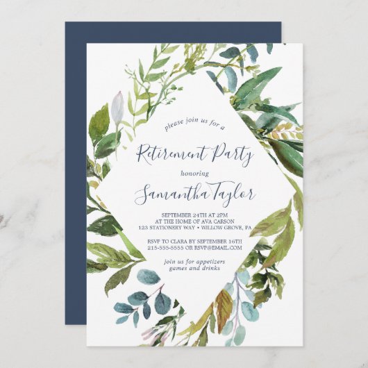 Invitation Summer Greenery Diamond Wreath Retraite Party (Devant / Derrière)
