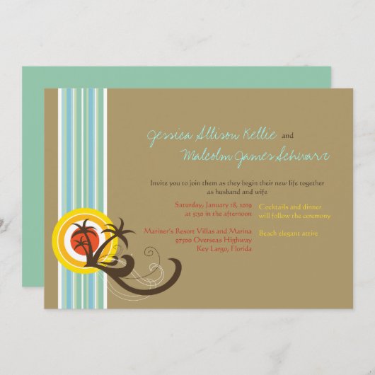 Invitation Summer Holiday Palms Tropical Beach Mariage Invita (Devant / Derrière)