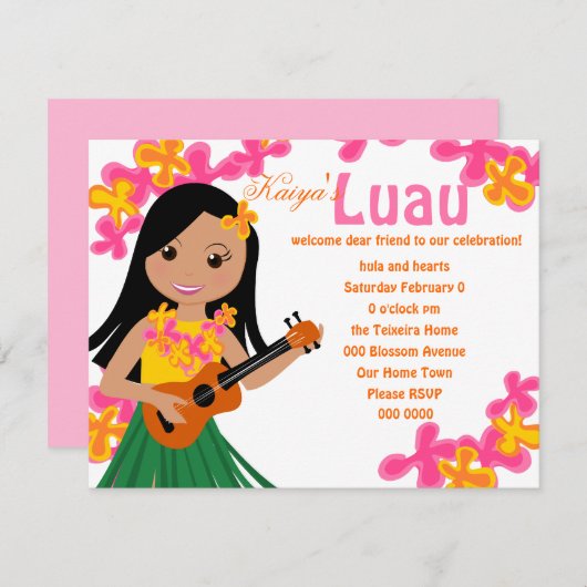 Invitation Summer Hula Ukulele (Devant / Derrière)