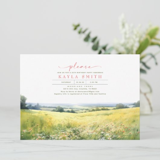 Invitation Summer Meadow et Fleur sauvage Boho Anniversaire (Debout devant)