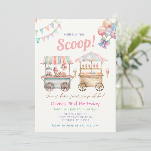 Invitation Summer mignonne PasteI Crème glacée Camion 3ème an (Debout devant)