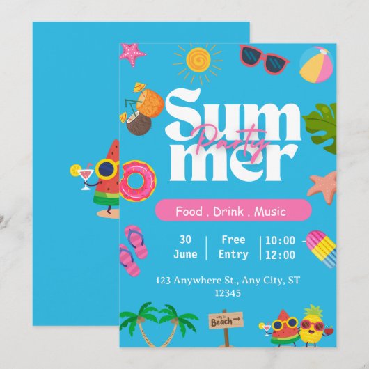 Invitation Summer Party Beach (Devant / Derrière)