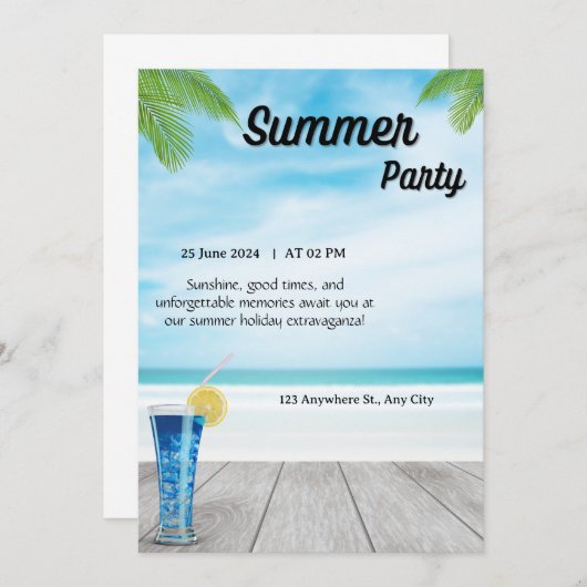 Invitation Summer Party Beach (Devant / Derrière)
