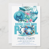 Invitation Summer Party BYO Pool Turquoise Aquarelle (Devant)
