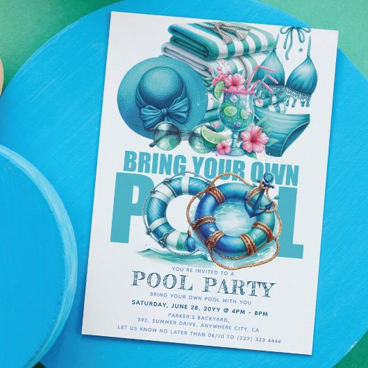 Invitation Summer Party BYO Pool Turquoise Aquarelle