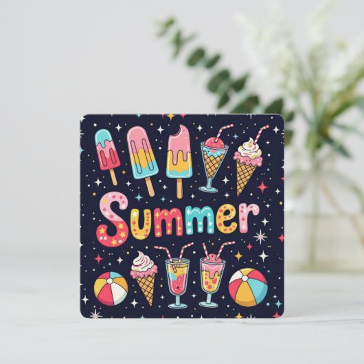 Invitation Summer Party Fun Graphics On Black (Debout devant)