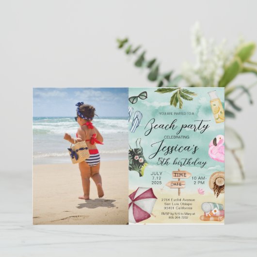 Invitation Summer Photo Beach Fête d'anniversaire (Debout devant)