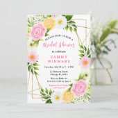 Invitation Summer Pink and Yellow Flowers and Foliage (Debout devant)