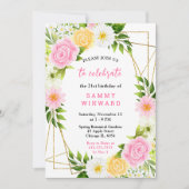 Invitation Summer Pink and Yellow Flowers and Foliage (Devant)