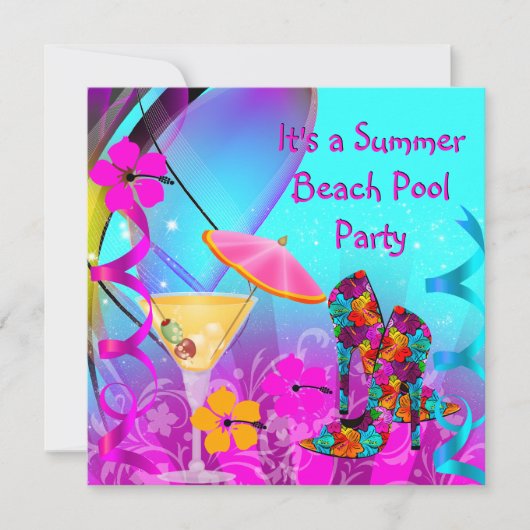 Invitation Summer Pink Turquoise Beach Cocktail Party (Devant)