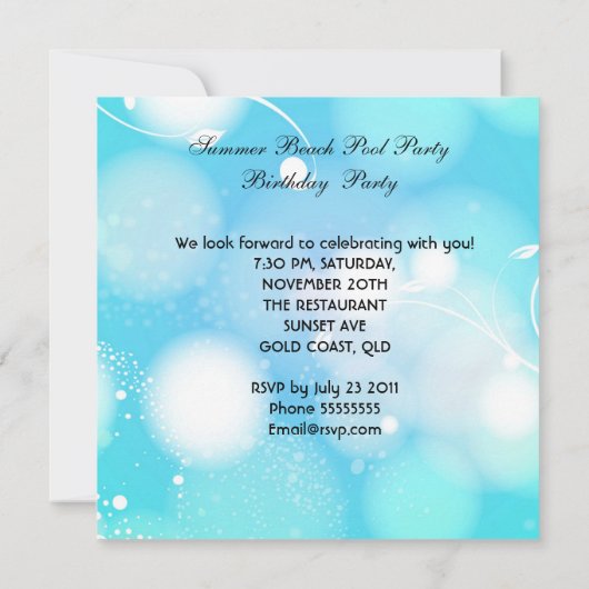 Invitation Summer Pink Turquoise Beach Pool (Dos)