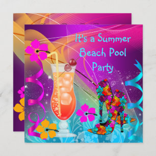 Invitation Summer Pink Turquoise Beach Pool Cocktail Party 3