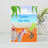 Invitation Summer Pool Beach Party Cocktails Tropical Beach (Debout devant)