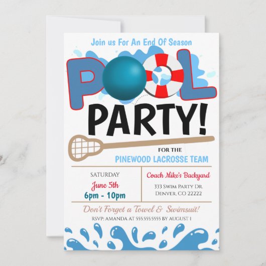 Invitation Summer Pool Lacrosse Party (Devant)