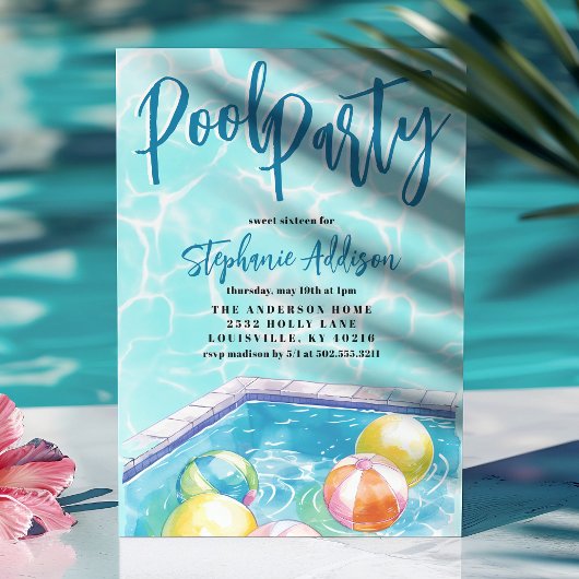 Invitation Summer Pool Party Beach Ball Sweet 16 Anniversaire